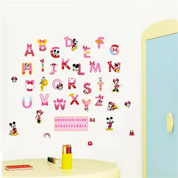 Disney Mickey Minnie Abc anglų kalbos Abėcėlę Animacinių filmų Sienų Lipdukai Vaikų Kambario STUDIJŲ Priedai Darželio Freskos Namų Lipdukai 0310