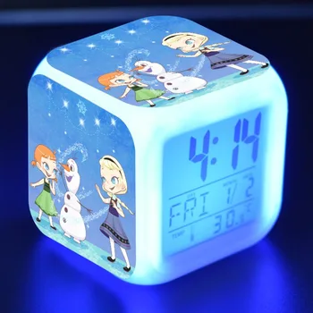 Disney Princesė Elsa Anna LED Laikrodis-Žadintuvas 7 Spalva Keičiasi Skaitmeninis Laikrodis Termometras Veiksmų Skaičius, Žaislų Kalėdų Dovana