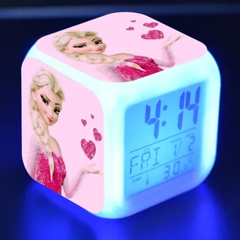 Disney Princesė Elsa Anna LED Laikrodis-Žadintuvas 7 Spalva Keičiasi Skaitmeninis Laikrodis Termometras Veiksmų Skaičius, Žaislų Kalėdų Dovana