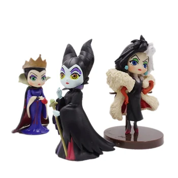 Disney Q Posket 7cm Sniego Maleficent Dalmatians Cruella De Vil Miega Grožio lėlės, žaislai, PVC Veiksmų Skaičiai Lėlės Figūrėlės Žaislas