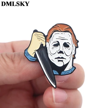 DMLSKY Kūrybos siaubo metalo pin Helovinas dovanos pin animacinių filmų Jason Voorhees pin Fredis kriugeris žudikas kaklaraištis smeigtukai, kepurės ženklelis M3998