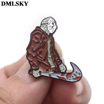 DMLSKY Kūrybos siaubo metalo pin Helovinas dovanos pin animacinių filmų Jason Voorhees pin Fredis kriugeris žudikas kaklaraištis smeigtukai, kepurės ženklelis M3998