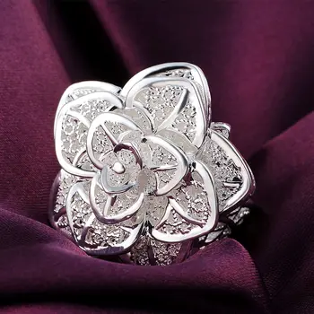 DOTEFFIL 925 Sterling Silver Atidarymas: Trijų Pakopų Gėlės Žiedas, Moterų Mados Vestuvių Dalyvavimo Šalies Dovanų Žavesio Papuošalai