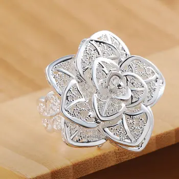 DOTEFFIL 925 Sterling Silver Atidarymas: Trijų Pakopų Gėlės Žiedas, Moterų Mados Vestuvių Dalyvavimo Šalies Dovanų Žavesio Papuošalai