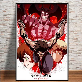 Drobė Namų Puošybai Spausdinti Tapybos Sienos Meno Devilman Crybaby Japonijos Anime Šiaurės Nuotraukas Modulinės Plakatas Lovos Fone