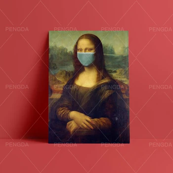 Drobės Spausdintos Mona Lisa Modernus Plakatas Namų Dekoro Dėvėti Kaukę, Tapybos Sienos Meno Veikėjas Nuotrauką Kambarį Modulinės Rėmelį
