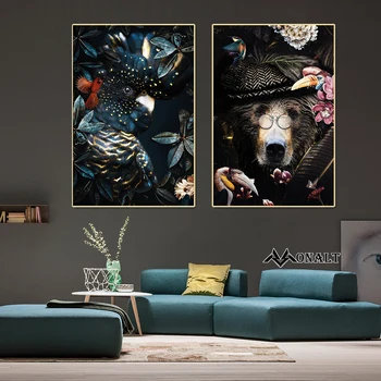 Drobės Tapybos sienos meno Liūtas plakatas Tigras, Dramblys Briedžių Orangutan Gyvūnui, gėlės nuotrauką Šiuolaikinė Klasikinė Dekoratyvinis Dažymas