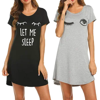 Dropshipping Moterų Sleepwear Mielas Miego Marškinėliai Spausdinami Naktį Suknelė trumpomis Rankovėmis naktiniai drabužiai 24H laivas