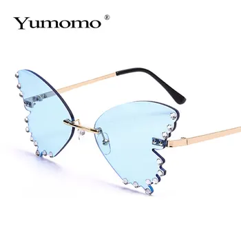 Drugelis frameless kalnų krištolas akiniai nuo saulės ponios prabangos prekės dizainerio mados negabaritinių steampunk akiniai nuo saulės šviesą akiniai
