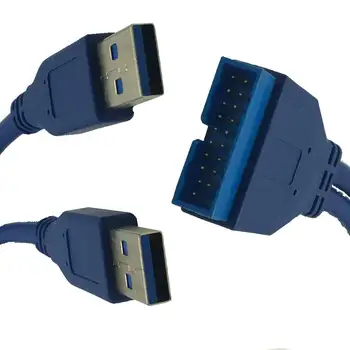 Dual 2 Uostą USB3.0 USB 3.0 Male prie Motininės Plokštės 20Pin Kabelio Adapteris 19 Pin USB prailginimo kabelis