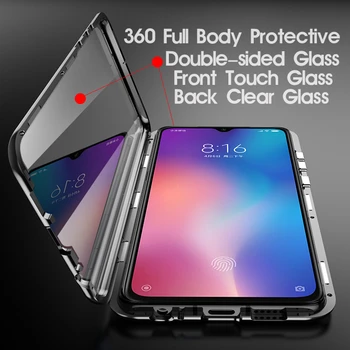 Dvipusis Magnetinės Metalo Atveju Xiaomi Redmi 9 Pastaba 9S 8 8T 7 8A K20 10 9T CC9 CC9E Pro Lite POCO F1 A3lite 10X Stiklo danga