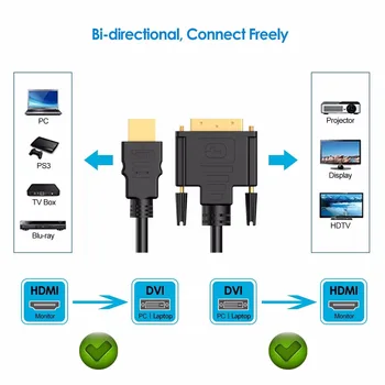 DZLST HDMI Į DVI Kabelis, 1080P Auksą, Padengtą Male 24+1 Pin Male Vaizdo Kabelis, HDTV, DVD Projektoriumi 1 2 3 5 M HDMI Į DVi Adapterį
