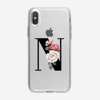 Elegantiškas Gėlių Abėcėlė Šrifto N Raidė Telefono dėklas Skirtas iPhone 11 12Pro Mini Max XR 7 8 Plus X Klasikinio Gėlių Aišku, Paprasta Padengti