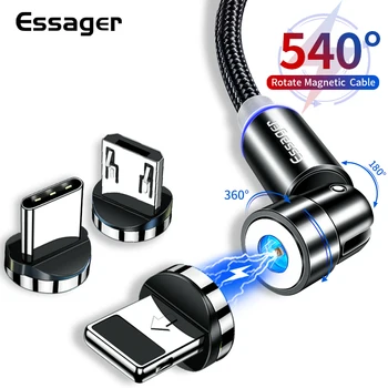 Essager 540 Pasukti Magnetinio Kabelis Greito Įkrovimo Magnetas Įkroviklis, Micro USB C Tipo Kabelis Mobiliojo Telefono Laidas 