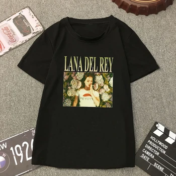 Estetinės Drabužius Lana Del Rey Vintage Marškinėliai Vasaros T-shirt O-Kaklo trumpomis Rankovėmis Moterims Black Marškinėliai Camiseta Mujer