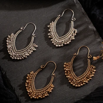 Etninis geometrinis aukso sidabro spalvos indijos auskarai papuošalai derliaus tabaluoti pareiškimą, auskarai moterims bohemijos earings dovanos