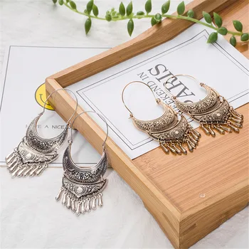 Etninis geometrinis aukso sidabro spalvos indijos auskarai papuošalai derliaus tabaluoti pareiškimą, auskarai moterims bohemijos earings dovanos
