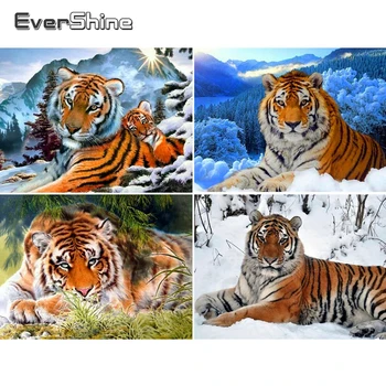 Evershine 5D Diamond Mozaikos Pilnas Ekranas Tigras Kryželiu Diamond Siuvinėjimo Pardavimo Gyvūnų Cirkonio Nuotraukas Deimantų Meno