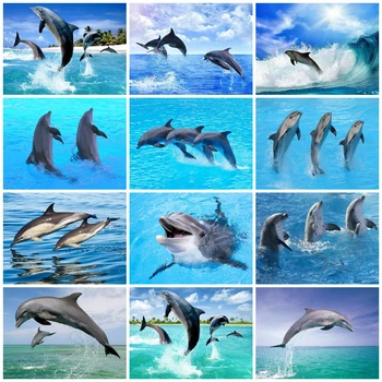 EverShine Diamond Tapybos Kvadratiniu Delfinų Kryželiu Diamond Siuvinėjimo Gyvūnų Nuotraukos Cirkonio Rankų Darbas, Hobis Dovana