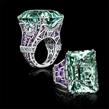 FDLK Prabangių Vyrų ir Moterų, daug Žalia Akmens Žiedas Crystal Didelių Vestuvių Žiedas Mielas Pažadą Vienas Akmuo Cirkonis Vestuvinis Žiedas