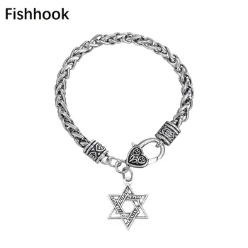 Fishhook Žydų Apyrankę Žvaigždė Davidas Antgamtinių Talismanas Pakabukas Stiprus, Antikvariniai Sidabro Spalvos Žavesio Vyrams, Moterims, Papuošalai