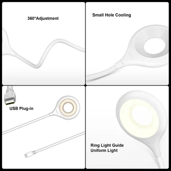 Flexo LED Stalo Lempa Nešiojama USB Stalo Lempos Studijų Skaityti Knygą dega Kompiuteris PC Nešiojamas Žiedas Akių Priežiūros Led Šviesos