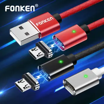 FONKEN Magnetinio Kabelis greito įkrovimo Magnetas Micro USB ir C Tipo Kabelis Sinchronizavimo Duomenų Telefono Kabeliai Greitai Įkrauti Magnetas Įkroviklio Kabelį