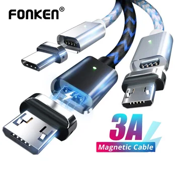 FONKEN USB C Tipo Magnetinių Kabelis 2m 2.4 Magnetas Telefono USB Kabeliai, Greitas Įkroviklis USB Tipo C Mokestis Vielos Mobiliojo LED Įkrovimo Laidas