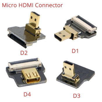 FPV HDMI Plokščias Juostelės Kabelis AUKŠTYN/Žemyn Kampu Micro HDMI į HDMI 90 Laipsnių Lankstus Hdmi Juostelės Kabelis Pin 20pin Kištukas-HDMI Aviečių 4
