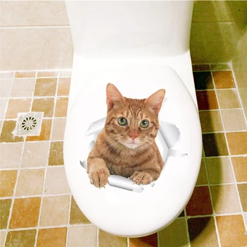 Funny Cat Sienų Lipdukai Tualetas, Vonios Apdailos Animacinių filmų Kačiukas Gyvūnų Freskos Meno 