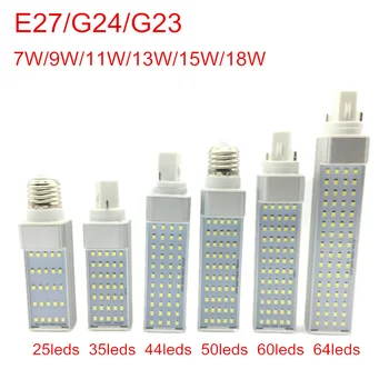 G24 LED Lemputes 9W 7W 11W 13W 15W 18W E27 LED Kukurūzų Lemputė Lemputė Lemputė SMD 2835 Dėmesio 180 Laipsnių AC85-265V Horizontalus Plug Šviesos