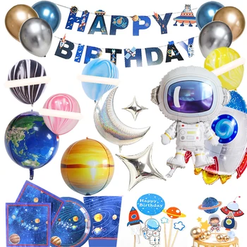 Galaxy kosmoso raketų balionas Gimtadienio berniukai apdailos namų dekoro gimtadieniu traukti vėliavos astronautas folija balionai