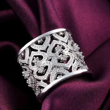 Gamyklos didmeninės sidabro spalvos moterų karšto graži dovana pusių atviras tuščiaviduriai kristalų Žiedai, papuošalai vestuvių dovana R106