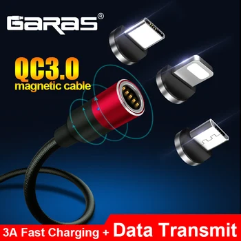 GARAS Magnetinio USB Kabelis, Mikro USB&C Tipo 3A Greito Įkrovimo Kroviklis Duomenų Kabelis QC3.0 Magnetas USB C
