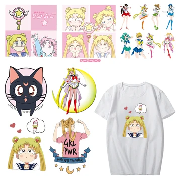 Geležies Perdavimo Anime Sailor Moon Lopai Mergina Drabužių Aplikacijos Šilumos Perdavimo Vinyl Miela Mergina Pleistras Lipdukus ant Drabužių
