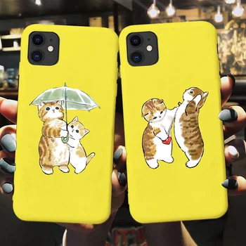 Geltona Funny Cat Telefono dėklas Skirtas iPhone XR X 12 11 pro XS Max Minkštas Silikoninis Dangtelis, Skirtas 