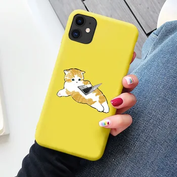 Geltona Funny Cat Telefono dėklas Skirtas iPhone XR X 12 11 pro XS Max Minkštas Silikoninis Dangtelis, Skirtas 