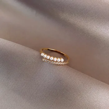 Geometrinis Metalo Pearl Žiedai Paprasta Kristalų Žiedai Moterims Minimalistinio Atidarymo Žiedas 2020 Naujų korėjos Mados Moterų Papuošalai, Dovanos