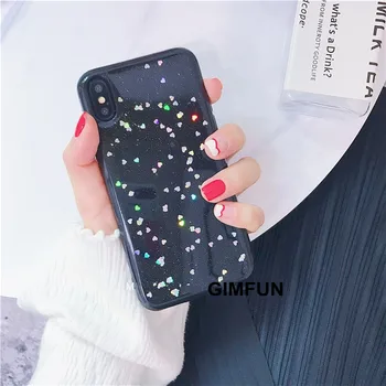 GIMFUN Star Blizgučiai Bling Telefono dėklas skirtas Iphone 11 Pro Max Atgal Meilė Širdies Tpu Dangtelis, skirtas 