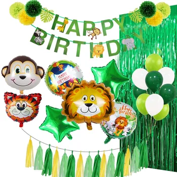 Gimtadienio Dekoracijas Džiunglės Safari Šalies Gyvūnų Tigras, Liūtas, Beždžionė Helio Balionus, Baby Shower Berniukas Džiaugtis Cupcake Topper