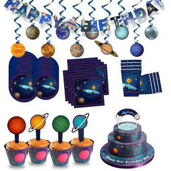Gimtadienio Dekoracijos Vaikams Kosmoso Šalis Tiekia Saulės Sistemos Planetų Popieriaus Cupcake Topper Plokštė Astronautas Vietos Puošimas