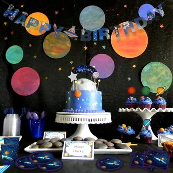 Gimtadienio Dekoracijos Vaikams Kosmoso Šalis Tiekia Saulės Sistemos Planetų Popieriaus Cupcake Topper Plokštė Astronautas Vietos Puošimas