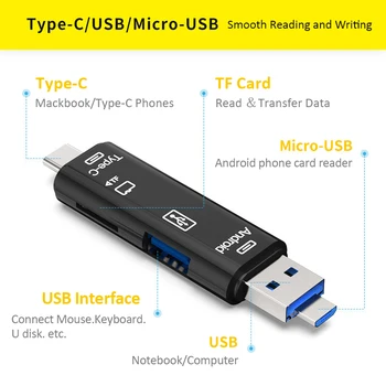 Ginsley Tipas C&micro usb ir USB 3 In 1 OTG Kortelių Skaitytuvas Didelės spartos Universalus OTG TF/USB, Android Kompiuteris Plėtinio Antraštės