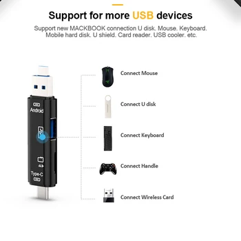 Ginsley Tipas C&micro usb ir USB 3 In 1 OTG Kortelių Skaitytuvas Didelės spartos Universalus OTG TF/USB, Android Kompiuteris Plėtinio Antraštės