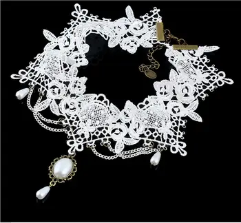 Gotikos Nuotaka Bridesmaid, Papuošalai Retro Elegantiškas Imitacija, Perlų Karoliai Karoliai Pakabukas Didmeninė Moterys Balti Nėriniai