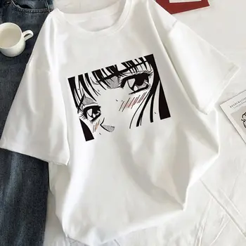 Graudus mergina T-shirt estetinės korėjos stiliaus balta moteriška T-shirt grafikos Harajuku tee black manga anime T-shirt moterims, drabužiai