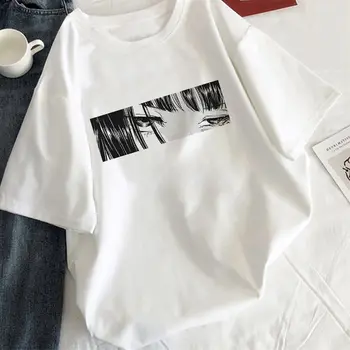 Graudus mergina T-shirt estetinės korėjos stiliaus balta moteriška T-shirt grafikos Harajuku tee black manga anime T-shirt moterims, drabužiai