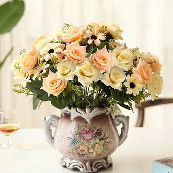 Graži Rožė, Dirbtinės Gėlės Šilko Karališkosios Bajorų Apdailos Netikrą Gėlių Puokštė Vestuvių Namų Dekoro 