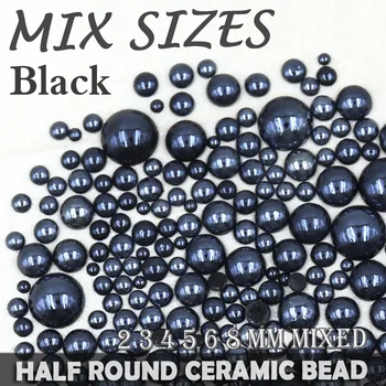 Gražus! Juodosios Keramikos Granulėmis Pusė Raundo Flatback Pearl 2mm 3mm, 4mm 5mm, 6mm 8mm 10mm gerai poliruoti, 