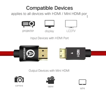 Greitųjų Mini HDMI į HDMI Kabelis 1m 2m 3m Vyrų Vyrų 1.4 V 1080P Tablet vaizdo Kamera MP4 Mini HDMI kabelis